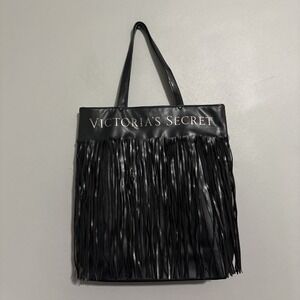 Victoria's Secret | Faux Leather Black Fringe Medium Shoulder Tote Bag